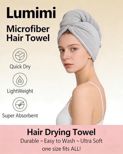 Lumimi Microfiber Hair Towel Wrap for Women, 3 Pack 3 Colors C - Image 3