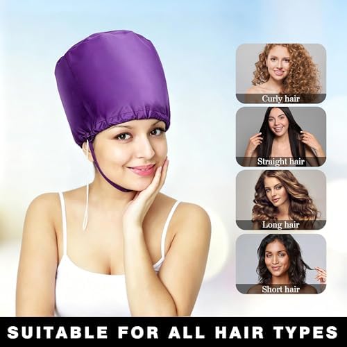 Hooded Hair Dryer Bonnet, Fast Drying Bonnet Hair Dryer for Natural Hair, Deep Conditioning Styling Curl Enhancing, Adjustable Fit Portable Lightweight for Travel（Purple） - Image 5