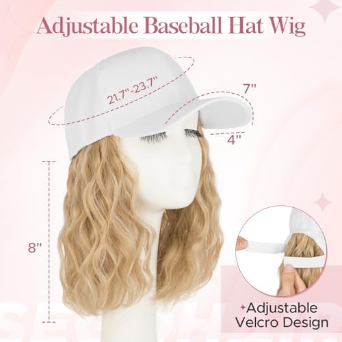 SEGO Baseball Cap with Hair Extensions for Women Synthetic Hair Attached Long Curly Hairpiece White Baseball Cap Wig Adjustable Hat Wigs for Women 8 Inch 24P613 Neutral Blonde Mix Bleach Blonde - Image 3