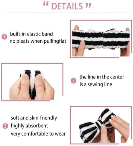 7 Pcs Spa Set, Facial Headband and Wristband Set, Skincare Accessories, College Style Girl Gift, Hair Accessories for Women and Girls（Black White Stripe ） - Image 7