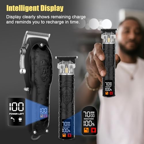 Professional Hair Clipper Set for Men Electric Shaver Razor Cordless Hair Cutting Barber Clippers Beard Trimmer Men’s Grooming Kit Gifts for him (Black) - Image 3