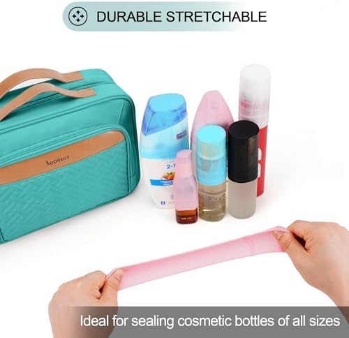 COOSKY Travel Hanging Toiletry Bag for Women, Large Makeup Bag 8 Leak Proofing Silicone Bottle Covers, Waterproof Cosmetic Bag with Jewelry Organizer Compartment, Toiletries Kit Set, Blue - Image 6
