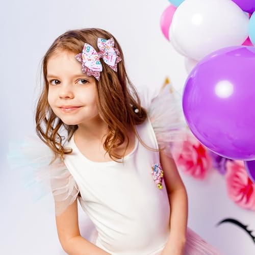3.5" Birthday Bow Hair Clips for Girls 1 2 3 4 5 6 Years Glitter Pink Ribbon Bowknot Barrettes Alligator Pins for Teens ToddlerKids Happy Birthday Party Dress Decor Accessories Gift - Image 4