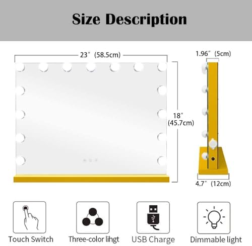 22.8"x 18.1" Vanity Mirror Makeup Mirror with Lights,10X Large Hollywood Lighted Vanity Mirror with 15 Dimmable LED Bulbs,3 Color Modes,Touch Control for Bedroom,Tabletop or Wall-Mounted - Image 5