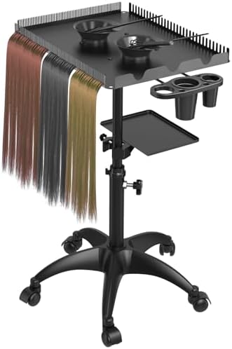 ZHOOGE Hairstylist Rolling Cart, Salon Trolley With Storage Platform and Hair Separator Stand, Coloring Tray With Dye Bowls and Tools, Black by ZHOOGE