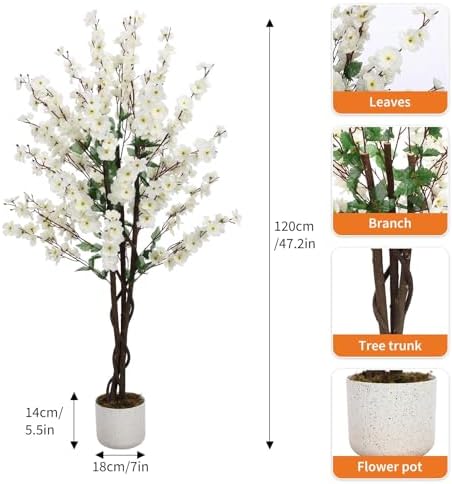 Garvee 4FT Artificial Wintersweet Tree in Pot, Fake Potted Flower Trees with Lifelike Plum Blossom, Decorative Evergreen Flowers Plants Indoor, for Home Living Room Outdoor Office Decor - Image 2