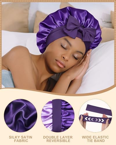 AWAYTR Double Layer Satin Bonnet for Women, Reversible Sleep Hair Wrap - Image 6