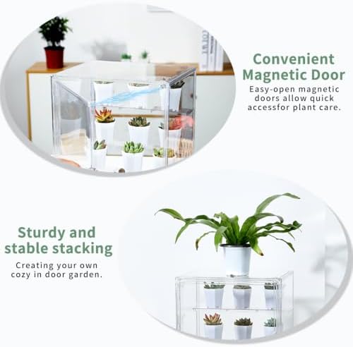 Mini Greenhouse Indoor Fourth Floor , Clear Acrylic Tabletop Greenhouse with Magnetic Door，Portable Small Plant Green House for Seed Starting, Plant Growing & Home Gardening Display - Image 4