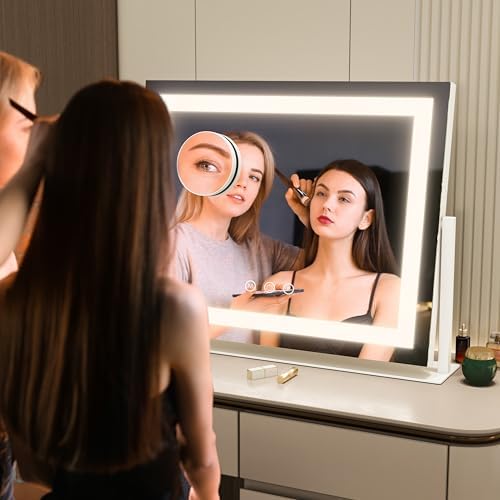 FENNIO Vanity Mirror with Lights 22''x18'' Makeup Mirror with Lights,Lighted Makeup Mirror with 10X Magnification and USB，Smart Touch Screen with 3-Color Lighting,Dimmable（Square White） - Image 5