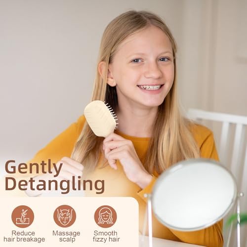 Mini Hair Bursh for Women Men and Kids, Protable Travel Size Hair Brush for Pockets Purses, Mini Detangler Brush for All Hair Types, Small Paddle Brush for Detangling (Beige) - Image 5