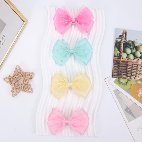 Tiny 3 Inch Dot Organza Double Hair Bow Clips - Cute Lined Boutique Alligator Hairpin for Girls, Toddlers, and Little Teens - Kids Barrettes Set of 2 Small Stylish (Yellow) - Image 7