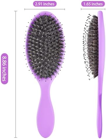Boar Bristles Hair Brush for Women and Men, Detangling Hair Brush for Smoothing Massage Add Shine, Nylon&Boar Bristles Detangler brush for Hair Healthy (1 Pack-Purple) - Image 6