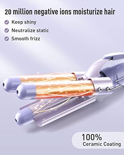 Waver Curling Iron Wand - BESTOPE PRO 5 in 1 Curling Wand Set with 3 Barrel Hair Crimper for Women, Fast Heating Crimper Wand Curler in All Hair Type, Women Gifts - Purple - Image 4