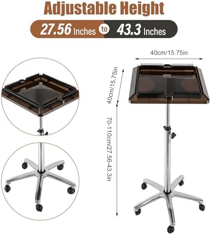 Hair Extension Holder, Rolling Salon Hair Extension Tool, Stainless Steel Tray Cart Height Adjustable, Removable Hair Extension Tool Tray with Wheel, Rolling Salon Tray Cart Black - Image 2