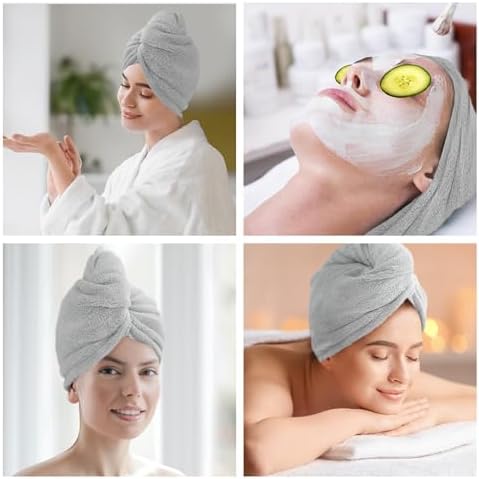 2 Pack Microfiber Hair Towel Wrap for Women Lightgrey+Lightgrey - Image 3