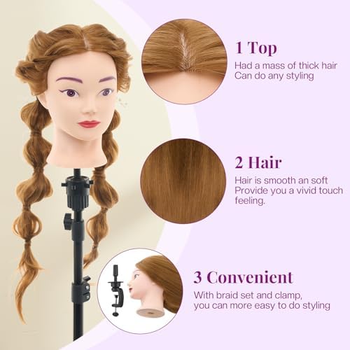 28" Mannequin Head with 80% Human Hair, Manikin Doll Head for Hair Styling - Image 3
