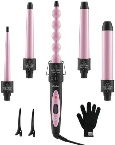 Ohuhu 5 in 1 Curling Wand Set, 0.35"-1.25" Interchangeable Ceramic Barrels by Ohuhu