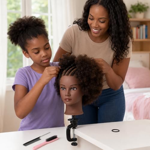 Afro Curly Mannequin Head with 100% Human Hair Curly Hair Hairdresser Hair Styling Cosmetology Manikin Head Doll head for Hairdresser Practice Styling Dye Braiding with Clamp Stand - Image 5