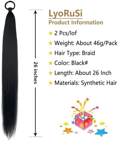 LyoRuSi Black Ponytail Extension 2 Pack Braid Ponytail Extension with Tie - Image 2