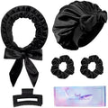 Heatless Hair Curler and Double Layer Satin Bonnet Set for Overnight Curls - No Heat Curling Rod with silk Bonnet, Sleep-In Safe for Long/Medium Hair, Frizz-Free Waves & Volume(Black) by Fgail