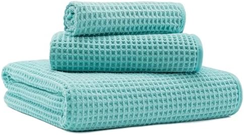 MICROFI Microfiber Waffle Bath Towels, 3 Pieces, Oversized, Soft, Absorbent, Fast Drying, Lint Free, Includes Bath, Face and Hand Towels 430 GSM by Unknown