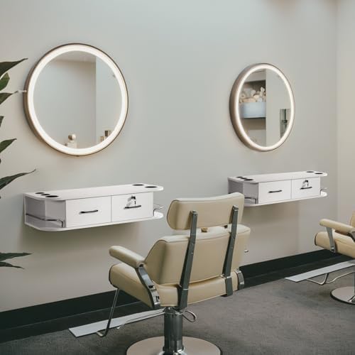 BarberPub Wall Mount Styling Station with Lockable Drawer (White) - Image 3