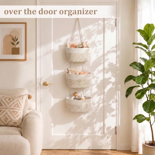TeoKJ Over the Door Hanging Basket Wall Organizer White&Rainbow Stitching - Image 2