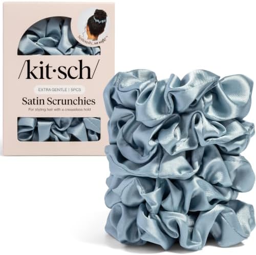 Kitsch Satin Scrunchies for Women | For All Hair Types - Haze Blue, 5pcs by Kitsch