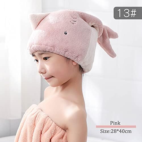 Hair Drying Towel for Kids Girls, Cute Cartoon Absorbent Quick Drying Bath Wrap Set for Bathing, Spa, Swimming Pool, Soft Microfiber Cap for Curly Long & Wet Hair, Pink - Image 7