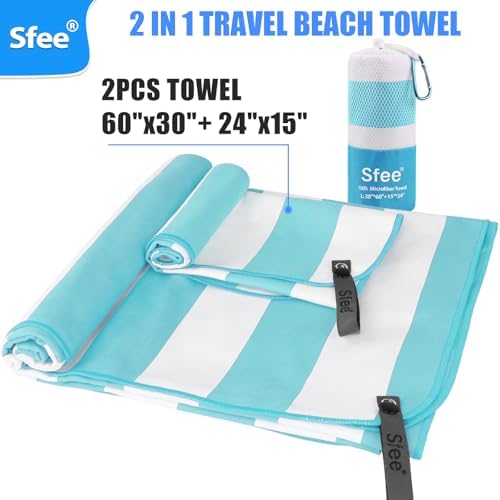 Sfee 2 in 1 Microfiber Beach Towel, Quick Dry Towel Camping Towel Travel Towel Super Absorbent Compact Lightweight Sports Gym Towels Set for Beach, Gym, Hiking, Pool, Backpacking, Bath, Yoga - Image 6