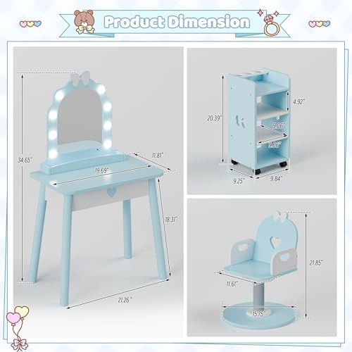 Toddler Vanity for 3 Year Old with 7 pcs Pretend Makeup Accessories, Blue - Image 2
