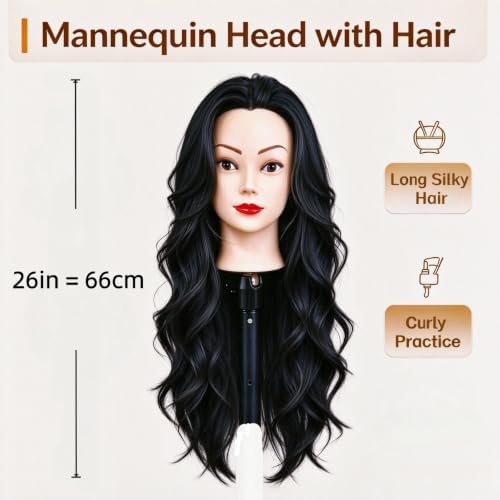 Black Hair Mannequin Head, Cosmetology Mannequin Head with Hair for Styling - Image 2