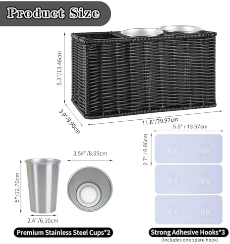 Hair Tool Organizer,Wall Mount Curling Iron Holder,Waterproof Wicker Hot Tools Organizer for Hair Dryer,Flat Irons,Curling Wands,Straighteners Storage,in Cabinet,Bathroom,Vanity (Black) - Image 5