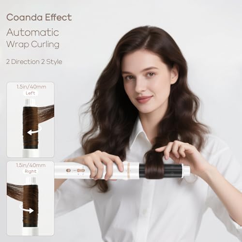 5 in 1 Blow Dryer Brush IG INGLAM MegaAir Hair Styler Brushless Hair Dryer Brush Left/Right Air Auto-Wrap Curler Hot Air Brush Negative Ions No Heat Damage Frizz-Free Drying Curling, White - Image 3