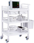 VEVOR Medical Mobile Trolley Cart with 2 Drawers & 3 Trash Cans, 3 Tiers Beauty Salon Rolling Trolley with 4 Silent Wheels & 2 Dirts Bucket & Bowl, Medical Utility Cart for Hospital Dental Clinic Lab by VEVOR