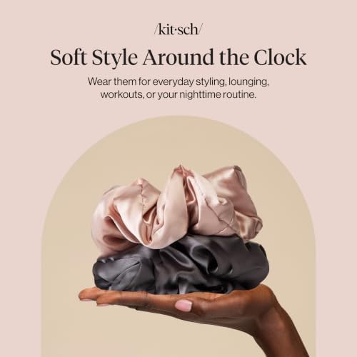 Kitsch Pillow Satin Scrunchies for Women -Blush/Charcoal, 2pcs - Image 2