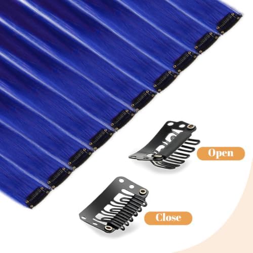 Blue Colored Clip in Hair Extensions, Synthetic Hair for Girls - Image 5