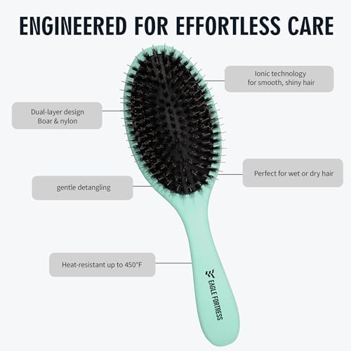 EAGLE FORTRESS Boar Bristle Hair Brush for Fine Hair & Extensions,Turquoise - Image 3