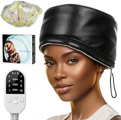 Heated Hair Cap, PU Leather Deep Conditioning Cap, 10 Heat Levels by Kingsteam