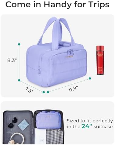 BAGSMART Travel Toiletry Bag, Crush Toiletry Bag for Women, Wide-open Puffy Toiletry Bags for Traveling, Large Travel Cosmetic Makeup Bag Organizer for Accessories,Toiletrie, Purple - Image 6
