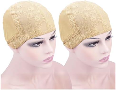 2 Pcs Double Lace Wig Caps with Adjustable Straps Swiss Lace Hairnet on the Back for Making Wig (Blonde M) by YTBYT