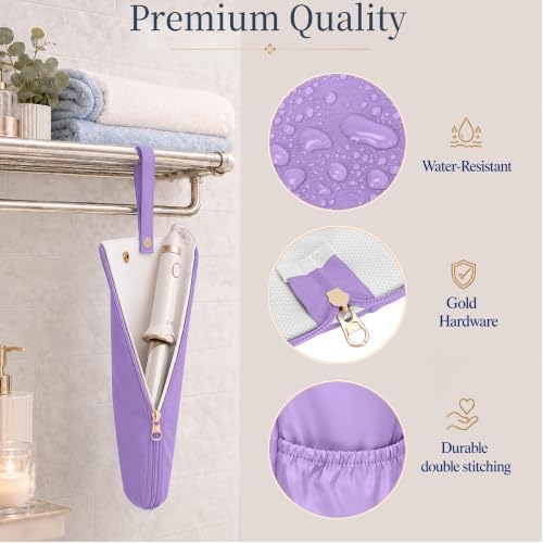 Hot Tools Travel Bag with Heat Resistant Mat, 2-in-1 Hair Tools Organizer Bag for Curling Iron, Flat Iron, Portable Holder & Mat with Cord Pocket for Home Travel(Purple) - Image 5