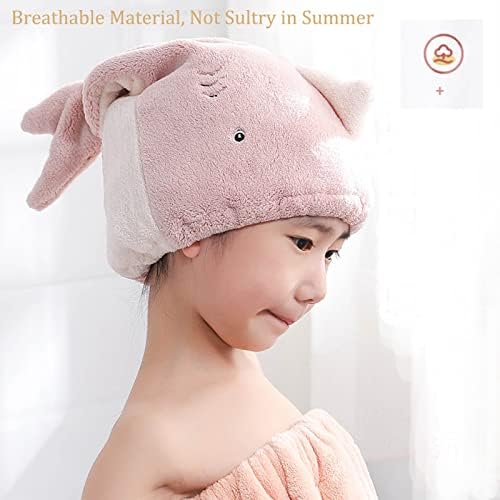 Hair Drying Towel for Kids Girls, Cute Cartoon Absorbent Quick Drying Bath Wrap Set for Bathing, Spa, Swimming Pool, Soft Microfiber Cap for Curly Long & Wet Hair, Pink - Image 6