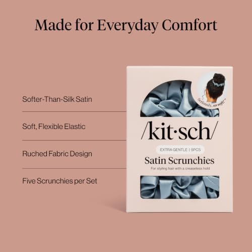 Kitsch Satin Scrunchies for Women | For All Hair Types - Haze Blue, 5pcs - Image 4
