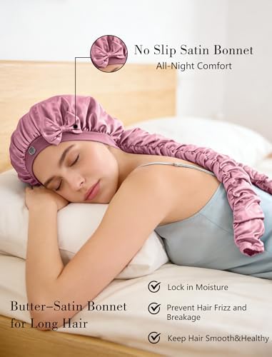 Heatless Curl Satin Bonnet for Sleeping, No Slip Sleep Bonnet with Long Curling Ribbons for Braids & Long Hair - Image 2