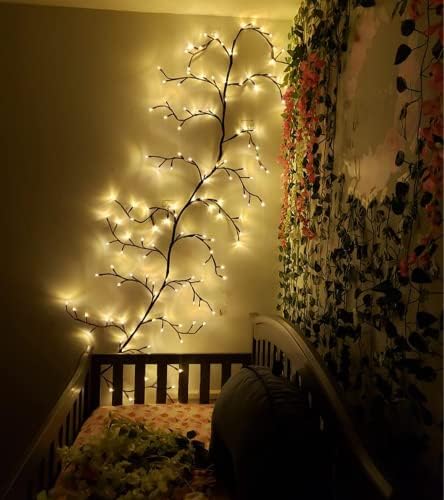 LKGOOD Vines for Room Decor with Remote Control On/Off Timmer Dim,7.5FT Artificial Plants Tree Willow Vine Lights Plug in 144 LEDs for Walls Bedroom,Living Room,Indoor Home Decoration(Brown) - Image 3