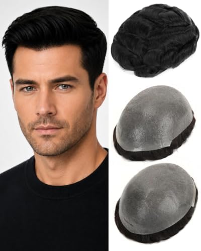 0.06mm Thin Skin Hair System for Men, #1 Jet Black by TOPUNIQUE
