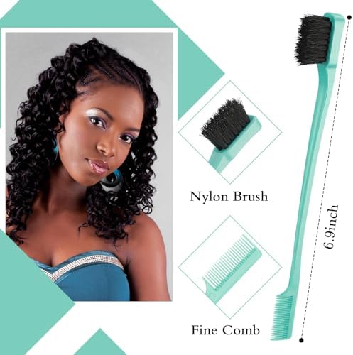 Geiserailie 3 Pcs Slick Back Hair Brush Set Bristle Brush, Cyan - Image 2