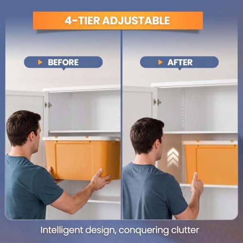 Yizosh Wide Deep Metal Pantry Storage Cabinet,Mobile Garage Storage Cabinet - Image 5