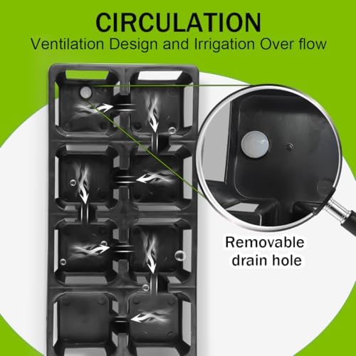8 Cell Nursery Pots Trays 6 Pack (12" x 6"), 3 inch Square Plastic Nursery Pots 48 Pcs, Durable Carrying Seed Starter Tray, Planting Trays for Holding Small Seedling Pots with Drain Holes (Black) - Image 4